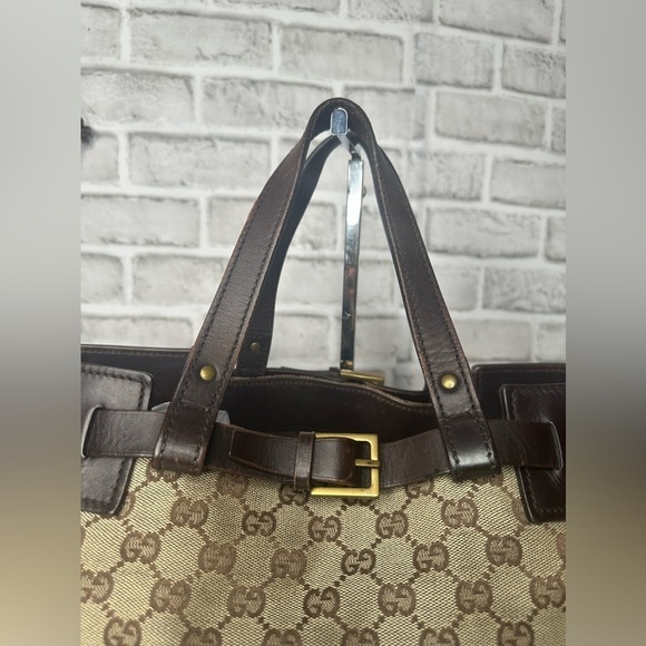 Gucci GG canvas tote bag handbag leather beige brown straps and bottom in EUC - Picture 4 of 9